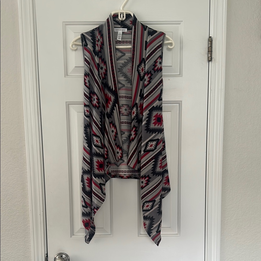 Geometric Patterned Open Front Sweater